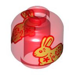 LEGO part 28621cpr3913 Minifig Head with Gold Bunny/Rabbit print in Transparent Red/ Trans-Red