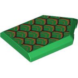 LEGO part 22385pr0138 Tile Special 2 x 3 Pentagonal wit Dragon Scales print in Dark Green/ Green