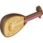 Musical Instrument Lute with White Strings, Gold Decorations on Bright Light Yellow/Dark Red Background print