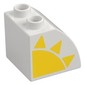 Duplo Brick 2 x 2 x 1 1/2 with Curved Top with Yellow Sun print