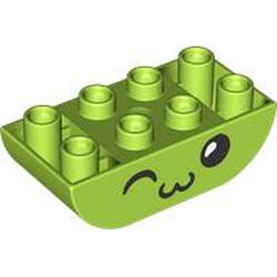 LEGO part 98224pr0014 Duplo Brick 2 x 4 Curved Bottom with Face, Winking, Kissing print in Bright Yellowish Green/ Lime
