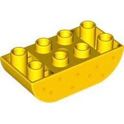 LEGO part 98224pr0013 Duplo Brick 2 x 4 Curved Bottom with Bright Light Orange Dots print in Bright Yellow/ Yellow