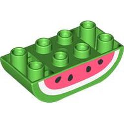 LEGO part 98224pr0012 Duplo Brick 2 x 4 Curved Bottom with Watermelon print in Bright Green