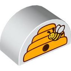 LEGO part 31213pr0033 Duplo Brick 2 x 4 x 2 Curved Top with Beehive, Bee print in White