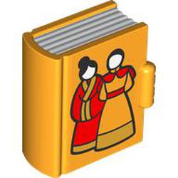 LEGO part 101596pr0001 Duplo Book, Two Women in Asian Robes Print in Flame Yellowish Orange/ Bright Light Orange