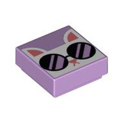 LEGO part 3070bpr0278 Tile 1 x 1 with White Cat with Sunglasses print in Lavender