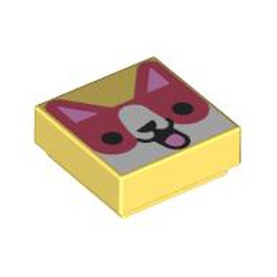 LEGO part 3070bpr0280 Tile 1 x 1 with Fox, Open Mouth Smile print in Cool Yellow/ Bright Light Yellow