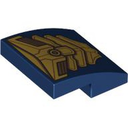 LEGO part 15068pr0071 Slope Curved 2 x 2 x 2/3 with Gold Armor print in Earth Blue/ Dark Blue