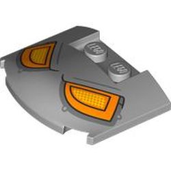 LEGO part 93604pr0012 Slope Curved 3 x 4 x 2/3 Triple Curved with 2 Sunk Studs with Orange/Yellow Robot Eyes print in Medium Stone Grey/ Light Bluish Gray