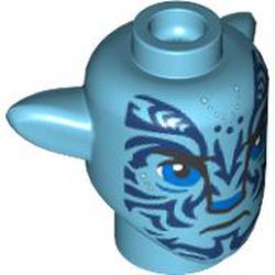 LEGO part 1576pr0155 Minifig Head Special Alien Na'vi with Blue Eyes, Dark Blue Markings, Angry in Medium Azure
