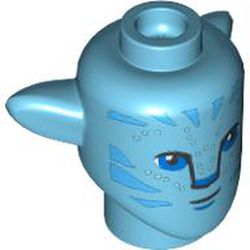 LEGO part 1576pr0158 Minifig Head Special Alien Na'vi with Blue Eyes, Medium Blue Markings print in Medium Azure