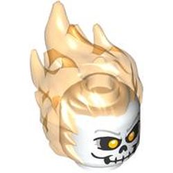 LEGO part 26990c01pr3937 Minifig Head Special with Trans-Orange Flames and Skull Print (Ghost Rider) in White