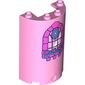 Cylinder Half 2 x 4 x 5 with 1 x 2 cutout with Dark Pink Window print
