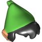 Hair and Hat with Pointed Ears, Black Messy Hair, Bright Green Pointed Hat Print (Peter Pan)