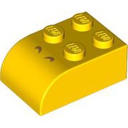LEGO part 6215pr0001 Brick Curved 2 x 3 with Curved Top, Medium Nougat Lines (Nostrils) Print in Bright Yellow/ Yellow