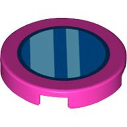 LEGO part 14769pr1254 Tile Round 2 x 2 with Bottom Stud Holder, Blue Circle with Dark Azure Stripes Print in Bright Purple/ Dark Pink