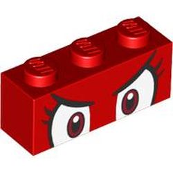 LEGO part 3622pr0070 Brick 1 x 3 with White Eyes, Angry Eyebrows, Eyelashes print in Bright Red/ Red