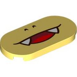 LEGO part 66857pr0033 Tile Round 2 x 4 with Smiling Mouth with 2 Teeth Print in Cool Yellow/ Bright Light Yellow