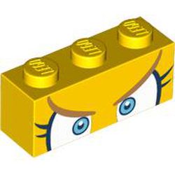 LEGO part 3622pr0068 Brick 1 x 3 with White and Blue Eyes, Angry Brown Eyebrows, Eyelashes print in Bright Yellow/ Yellow