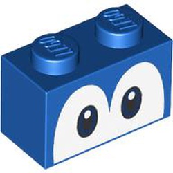 LEGO part 3004pr0056 Brick 1 x 2 with Blue Eyes (Yoshi) Print in Bright Blue/ Blue