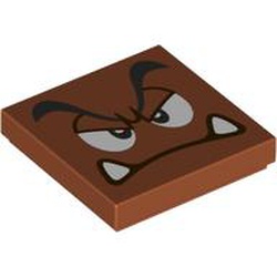 LEGO part 3068bpr0660 Tile 2 x 2 with Groove with Goomba Face, Annoyed Print in Dark Orange
