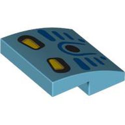 LEGO part 15068pr0068 Slope Curved 2 x 2 x 2/3 with Takua Mask print in Medium Azure