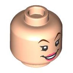 LEGO part 3626cpr4013 Minifig Head Tinker Bell, Brown Eyebrows, Eyelashes, Coral Lips, Open Mouth Smile Print in Light Nougat