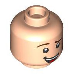 LEGO part 3626cpr4014 Minifig Head Woody, Thick Raised Eyebrow, Open Mouth Smile / ??? Print in Light Nougat