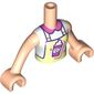 Minidoll Torso Girl with Yellowish Green Apron, Dark Pink/White/Dark Purple Bubble Tea, Dark Pink Collar print, Light Nougat Arms and Hands