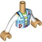 Minidoll Torso Girl with Medium Blue Jacket, Coral Pockets, Belt, White/Lime Striped Shirt, Warm Tan Arms and Hands