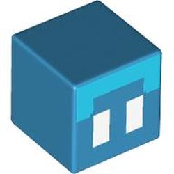 LEGO part 35530pr0111 Minifig Head Special, Small Cube (Baby), Medium Azure Top, White Eyes Print in Dark Azure