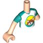 Minidoll Torso with Left Limb Reduction, White/Dark Turquoise Shirt, Fox on Bright Light Orange Background print, Light Nougat Arms and Hand