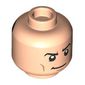 Minifig Head Batman / Bruce Wayne, White Goggles on Forehead and Stern Look / Slight Smile Print