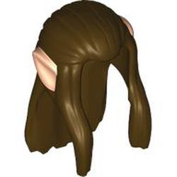 LEGO part 100953pat0001 Hair Long Straight with Braid in back, Long Locks over Ears with Light Nougat Elf Ears Pattern in Dark Brown