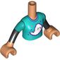 Minidoll Torso Girl with Dark Turquoise Shirt with White Ghost, Black Sleeves print, Nougat Arms and Hands