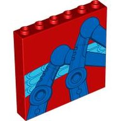 LEGO part 59349pr0019 Panel 1 x 6 x 5 with Blue Mechanical Spider Legs print in Bright Red/ Red