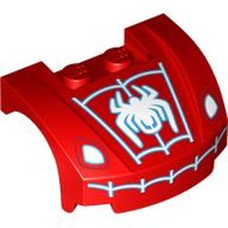 LEGO part 98835pr0009 Vehicle Body, Wheel Arch / Mudguard 3 x 4 x 1 2/3 Low Profile, Curved Front with Headlights and White Spider-Man Logo rint in Bright Red/ Red