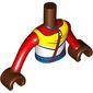 Minidoll Torso Boy with White/Yellow Shirt, Dark Red Strap, Sleeves, Blue Belt print, Reddish Brown Arms and Hands
