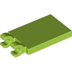 LEGO part 30350b Tile Special 2 x 3 with 2 Clips [Thick Open O Clips] in Bright Yellowish Green/ Lime