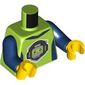Torso, Dark Blue Sides, Collar, Silver Minifig Head, Lime Eyes, Headphones print, Dark Blue Arms, Yellow Hands