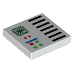 LEGO part 3068bpr0666 Tile 2 x 2 with Control Panel Buttons, Black Lines print in White