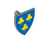 Shield Triangular with 3 Yellow Trefoils on Blue Background Print