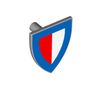Shield Triangular with Red/Gray Halves and Blue Border Print