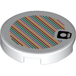 LEGO part 14769pr9988 Tile Round 2 x 2 with Bottom Stud Holder with Mushroom and Barcode Print (Sticker) in White
