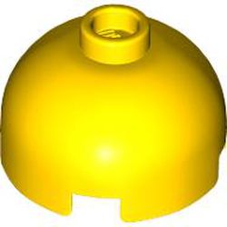 LEGO part 3262 Brick Round 2 x 2 Dome Top - Vented Stud with Bottom Axle Holder x Shape + Orientation. in Bright Yellow/ Yellow