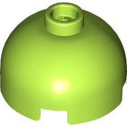 LEGO part 3262 Brick Round 2 x 2 Dome Top - Vented Stud with Bottom Axle Holder x Shape + Orientation. in Bright Yellowish Green/ Lime