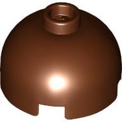 LEGO part 3262 Brick Round 2 x 2 Dome Top - Vented Stud with Bottom Axle Holder x Shape + Orientation. in Reddish Brown