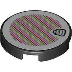LEGO part 14769pr0158 Tile Round 2 x 2 with Bottom Stud Holder with Spike and Barcode Print (Sticker) in Black