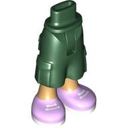 LEGO part 2268c01pr0008 Minidoll Hips and Cargo Pants with Warm Tan Legs, Lavender Shoes print [Thin Hinge] in Earth Green/ Dark Green