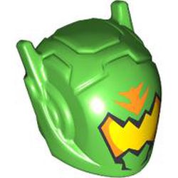 LEGO part 46534pr0410 Helmet with Antennae and Yellow Visor, Orange Markings print in Bright Green